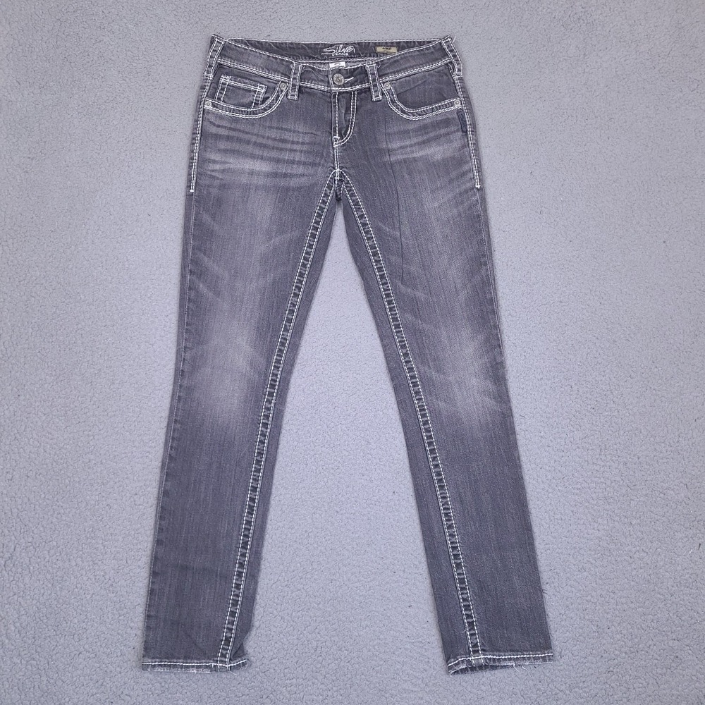 Silver Jeans Aiko Skinny‎ Womens 31x30 Gray Whiskered Wash Denim Low Rise